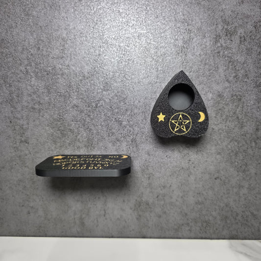 2 piece set of Planchette Hide with Ouija Board Ledge/shelf (Spirit Board) for Jumping Spiders, Magnetic, Large - 2.8"